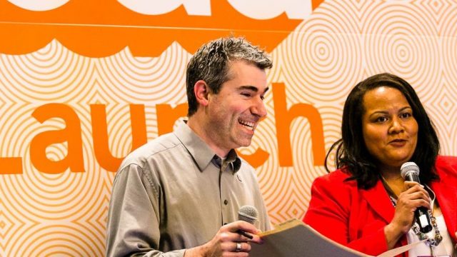 SXSW EDU 2017 Launch competition emcees, Richard Culatta and Rafranz Davis. Photo by Diego Donamaria.