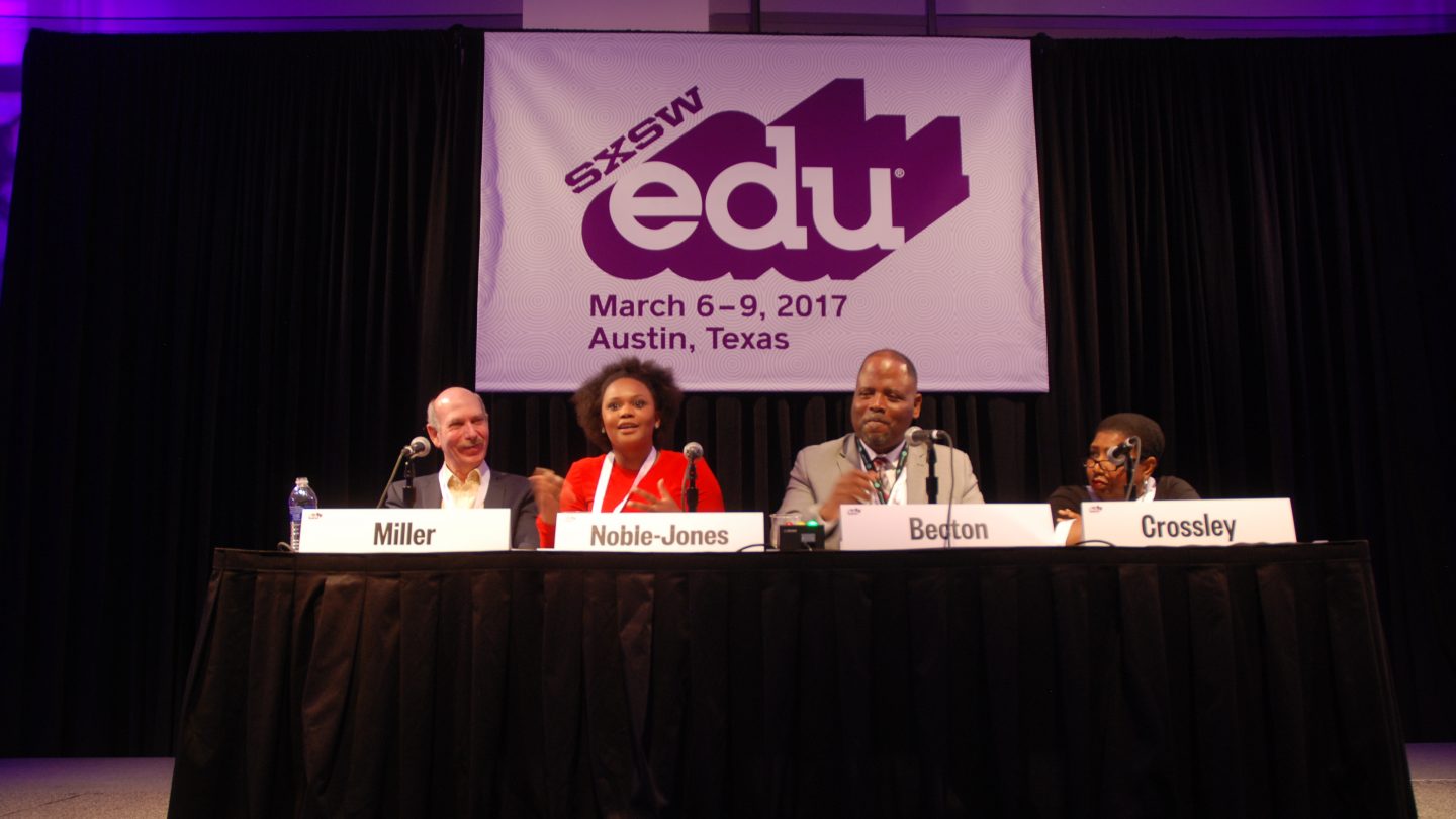 SXSW EDU 2017 Session, Facing Ferguson: A News Literacy Case Study, speakers (l-r) Alan Miller, Brittany Noble-Jones, Steve Becton and Callie Crossley.