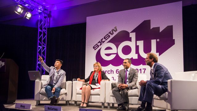 SXSW EDU 2017 Featured Session, Liberal Arts 2.0: The Role of Colleges in Society, with Daniel Porterfield, Kathleen McCartney, Sean Decatur, Z Michael Wang.