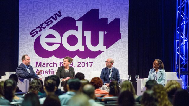 SXSW EDU 2017 featured session, Investing in Teachers as Innovators featuring, Elliott Witney, Juan Cabrera, Molly McMahon, Valerie Lewis. Photo by Akash Kataria.