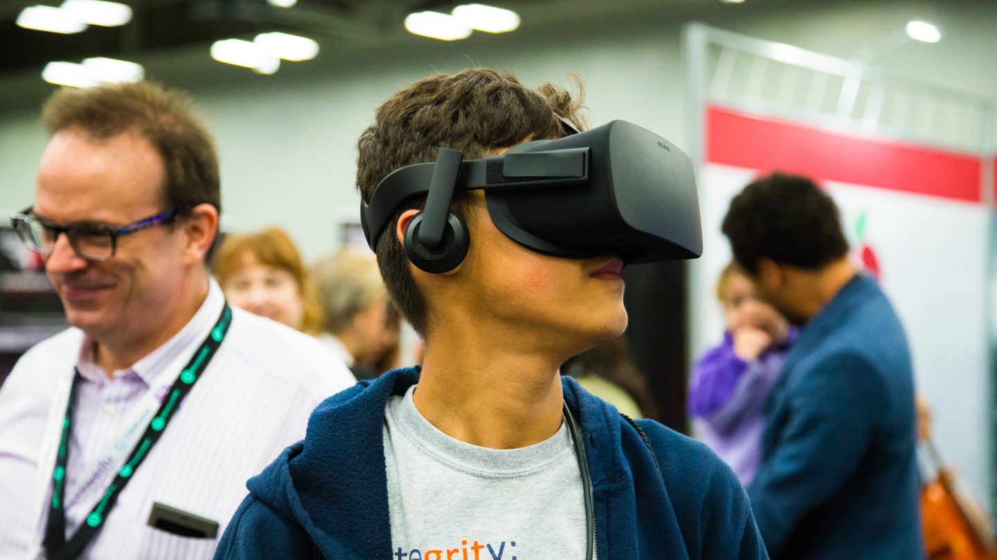 Student trying VR tech during SXSW EDU 2017. Photo by Kit McNeil.