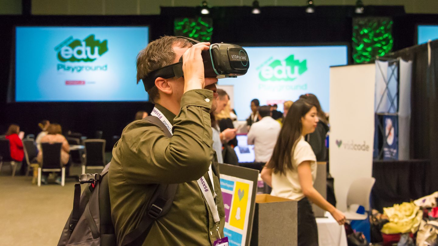 SXSW EDU 2017 attendee trying VR. 