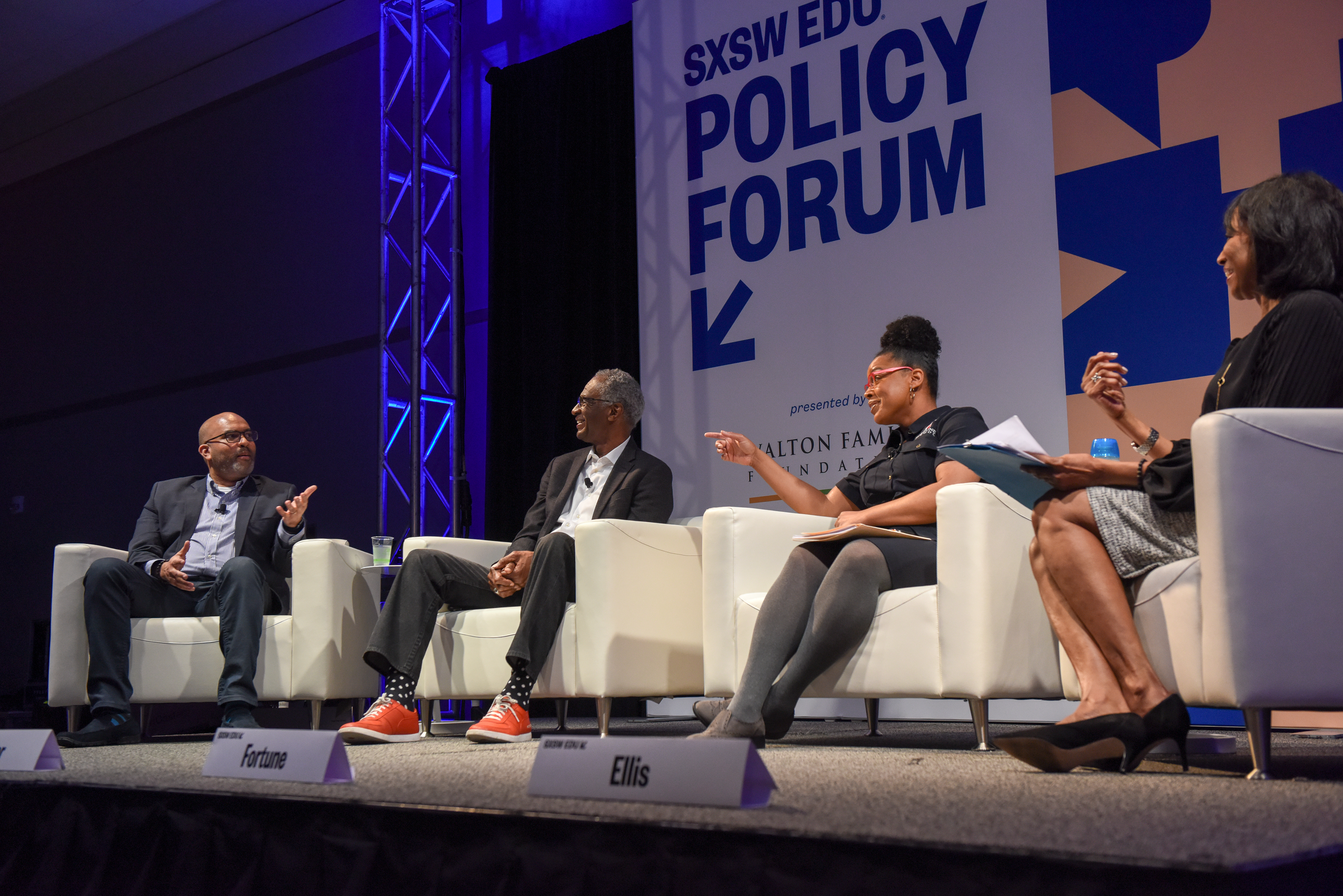 Howard Fuller, Margaret Fortune, Chris Stewart, and Rehema Ellis – SXSW EDU 2018, Black Education In America, Policy Forum session. Photo by Tico Mendoza.