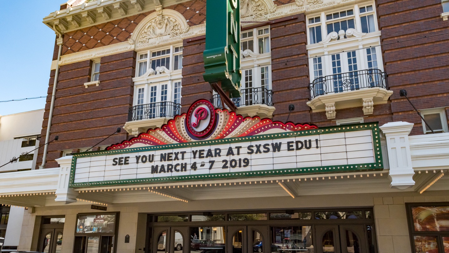 SXSW EDU 2019 Paramount marquee photos. Presale badges for March 4-7.