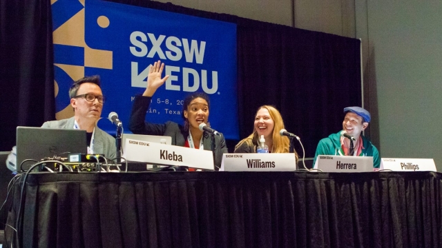 Baller Teachers & Companies Who Work with Them panel at SXSW EDU 2018 – photo by Benedict Jones.