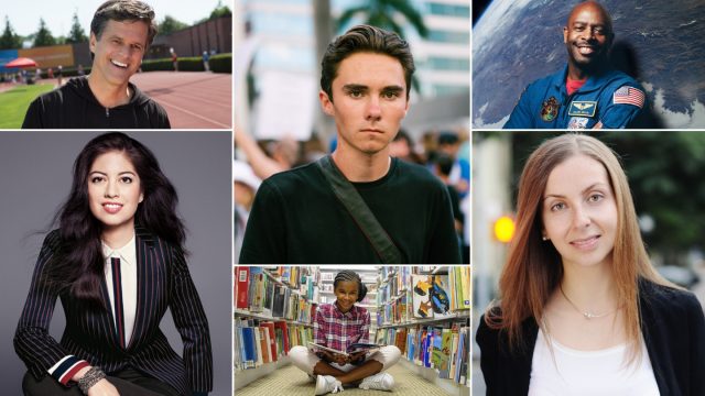 SXSW EDU Featured Speakers Tim Shriver, Natalia Oberti Noguera, Leland Melvin, David Hogg, Marley Dias, and Maria Konnikova.