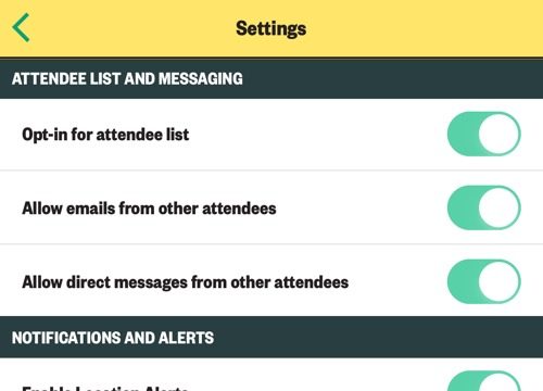 SXSW EDU 2019 mobile app settings.