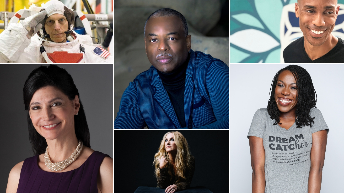 Clayton Anderson, LeVar Burton, Kamau Bobb, Lily Eskelsen Garcia, Lee Ann Womack, and Tiffany Aliche.