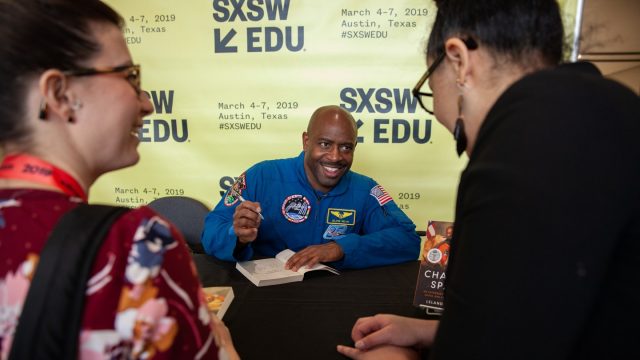 Leland Melvin, Chasing Space An Astronauts Story of Grit Grace and Second Chances, book signing at SXSW EDU 2019. Photo by Debra Reyes.