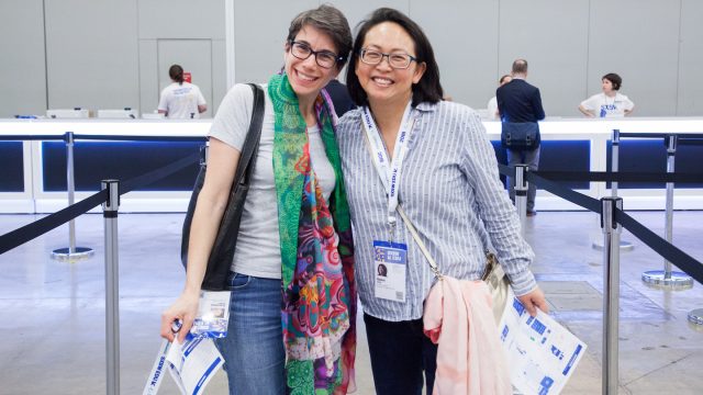 SXSW EDU attendees at registration badge pickup.