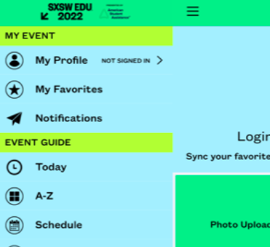 SXSW EDU App Menu